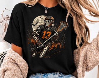 Halloween Lacrosse Skeleton Player PNG, Spooky Sports Skull Clipart Digital Download