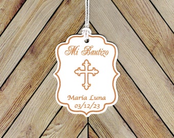 Mi Bautizo - Personalized Baptism Thank you tags/Christening/Baptism/Dedication/Gold Cross/Spanish