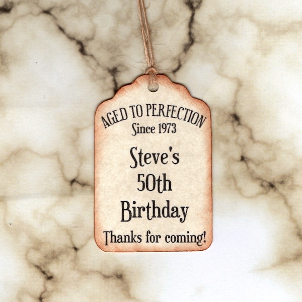 CUSTOM Birthday-Aged to Perfection Liquor Bottle Tags/ Gift Tags/ Vintage Style Personalized-Thank You / Labels Hang Tags/Over the Hill