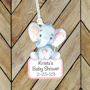 Girl Elephant Baby Shower Tags, Baby Shower Tags, Girl Birthday favor tag, Unique shaped tags, Die cut, cut-out elephant, pink elephant