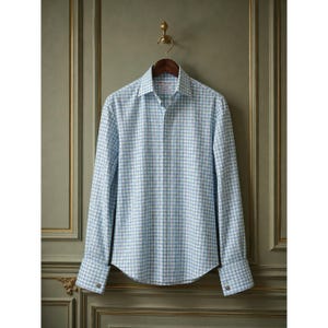 Turnbull & Asser England Blue Green Check French Cuff Hidden Placket Shirt