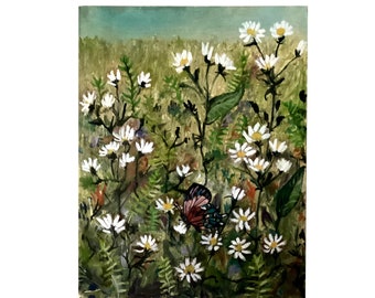 Daisy Flea Bane, oil painting, original art, small painting