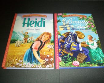 Vintage Children's Story Book, Heidi and Beauty and the Beast, Treasury of Illustrated Classics Book, Hardback Book, Junk Journal Supply