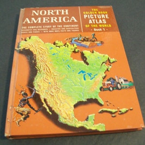 Vintage 1960 Children's Atlas Book, North America Picture Atlas, Junk Journal Supply, Vintage Ephemera, Glue Book, Smash Book, Junk Journal