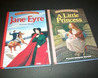 Vintage Children's Story Book, Jane Eyre and A Little Princess, Treasury of Illustrated Classics Book, Hardback Book, Junk Journal Supply