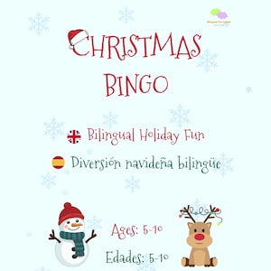 Bilingual Christmas Bingo | Spanish English Both Ways | Printable Holiday Vocabulary Activity | Kids Ages 5-10 | 4 Cards 24 Words