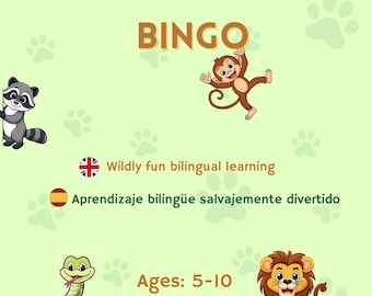 Wild Animals Bingo | Bilingual Printable Game (English-Spanish) | Learn English Through Play | Primary School