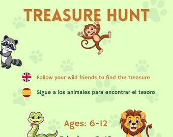 Wild Animals Treasure Hunt | Treasure Hunt in English | Bilingual Screen-Free Game | Printable Kids Activity