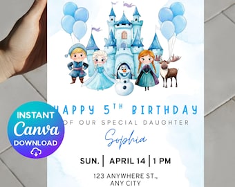 Frozen Birthday Invitation, Editable Elsa Anna Frozen Theme Party Invite, Frozen Birthday Party, Frozen Invite, Printable Frozen Invitation