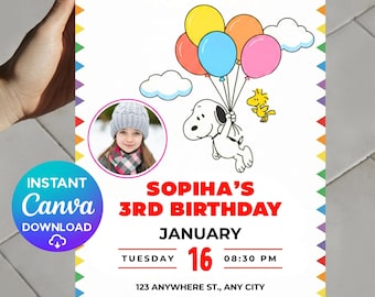 Snoopy Birthday Invitation, Puppy Birthday Invitation, Peanuts Birthday Party, Snoopy Invitation, Peanuts Friends Invite Card, Peanuts Party