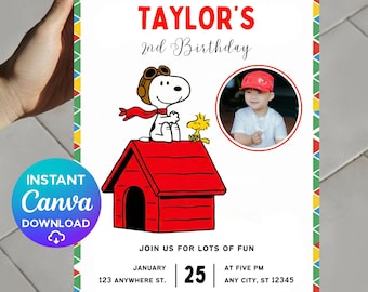 Snoopy Birthday Invitation, Puppy Birthday Invitation, Peanuts Birthday Party, Snoopy Invitation, Peanuts Friends Invite Card, Peanuts Party