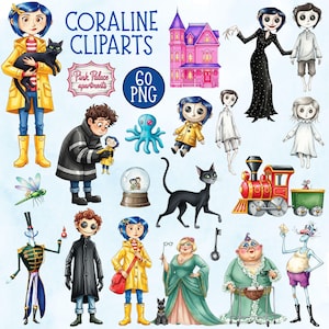 Coraline Watercolor Clipart PNG 60, Coraline PNG, Wybie Bobinsky Spink Forcible, Fantasy Horror Birthday Movie, Coraline Birthday Cliparts