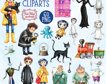 Coraline Watercolor Clipart PNG 60, Coraline PNG, Wybie Bobinsky Spink Forcible, Fantasy Horror Birthday Movie, Coraline Birthday Cliparts