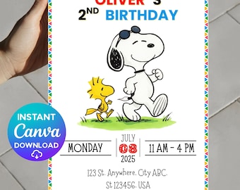 Editable Snoopy Birthday Invitation, WoodStock Snoopy Birthday Party, Snoopy Invitation, Peanuts Friends Invite Card, The Peanuts Party Card