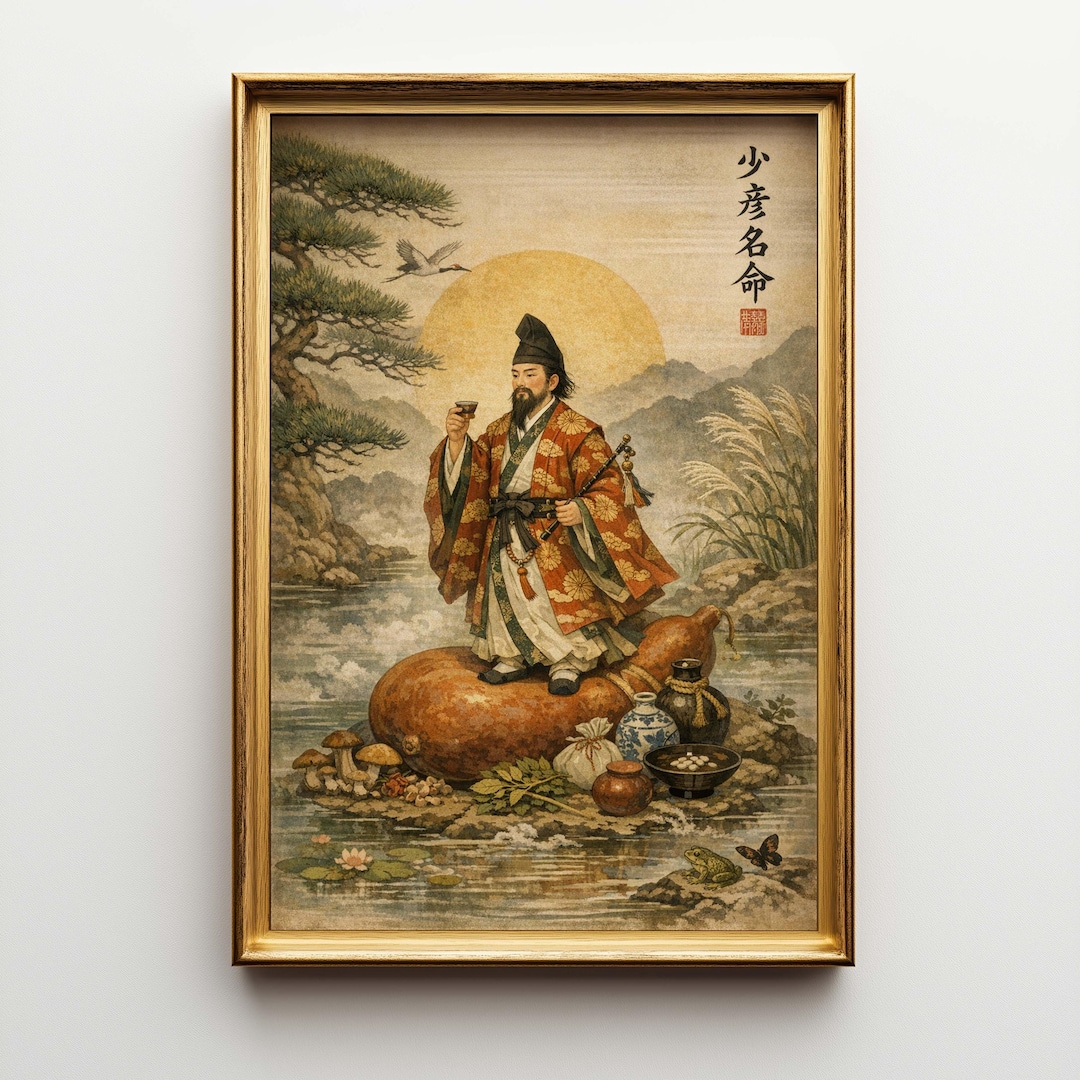 Sukunahikona Japanese God Painting, Large Canvas Wall Art, Shinto Deity ...