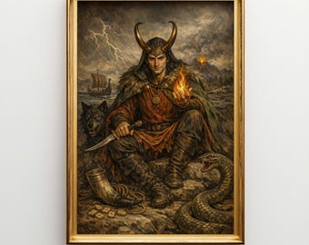 Loki Norse God Large Canvas Wall Art, Mythological Painting for Home Decor, Viking Spirit Canvas Art Print Y14MC