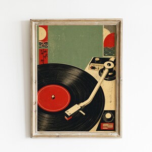 Skivspelare Mid-Century Sage svart screentryckta poster och canvas S3WAQ