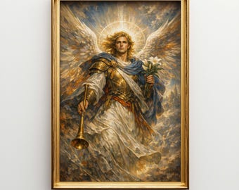 Archangel Gabriel Canvas Wall Art - Large Colorful Fantasy Angel Decor - Cinematic Religious Painting Print Y14MC