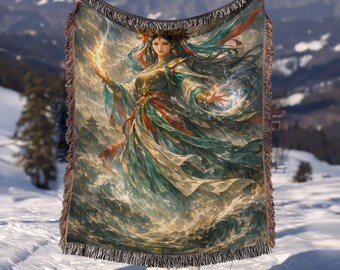 Dianmu Goddess Woven Blanket | Chinese Mythology Throw | Lightning Goddess Decor | Cozy Couch Blanket | Asian Fantasy Gift