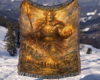 Belenus Celtic Sun God Woven Blanket | Mythology Throw Blanket | Pagan Home Decor | Cozy Couch Throw | Fantasy poison