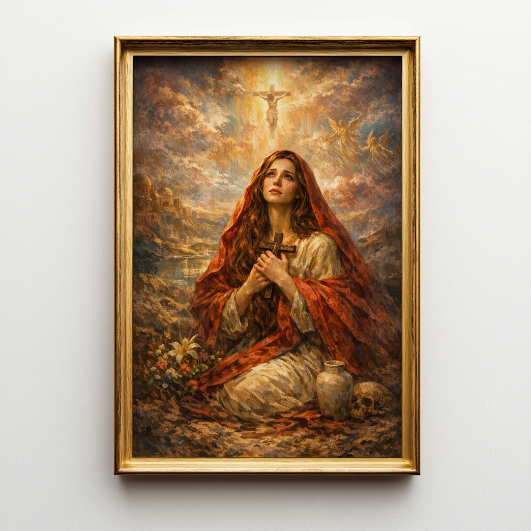 Mary Magdalene Religious Wall Art, Large Canvas Print, Colorful ...