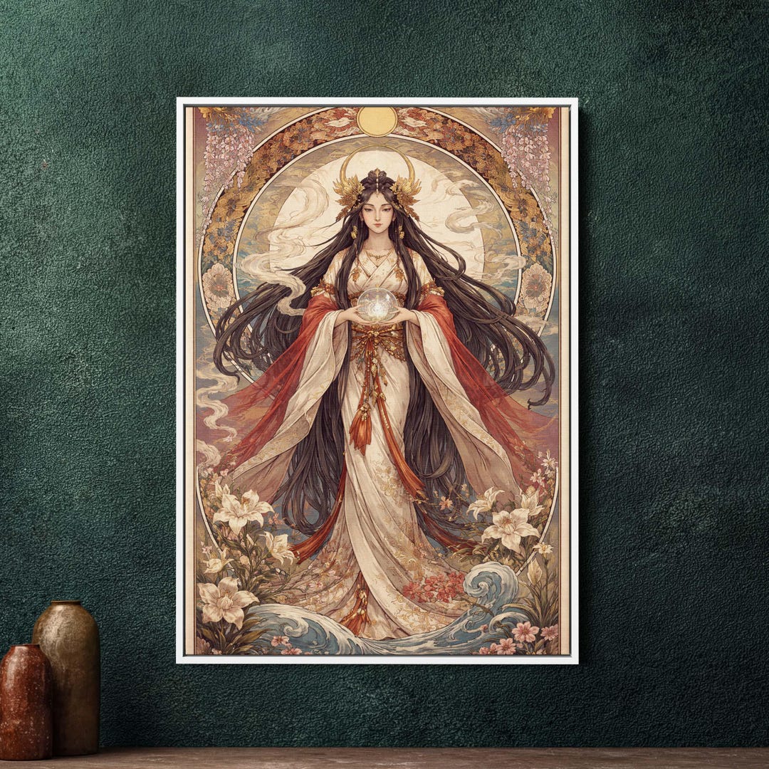 Izanami Art Nouveau Framed Canvas, Large Japanese Goddess Wall Art, Art ...