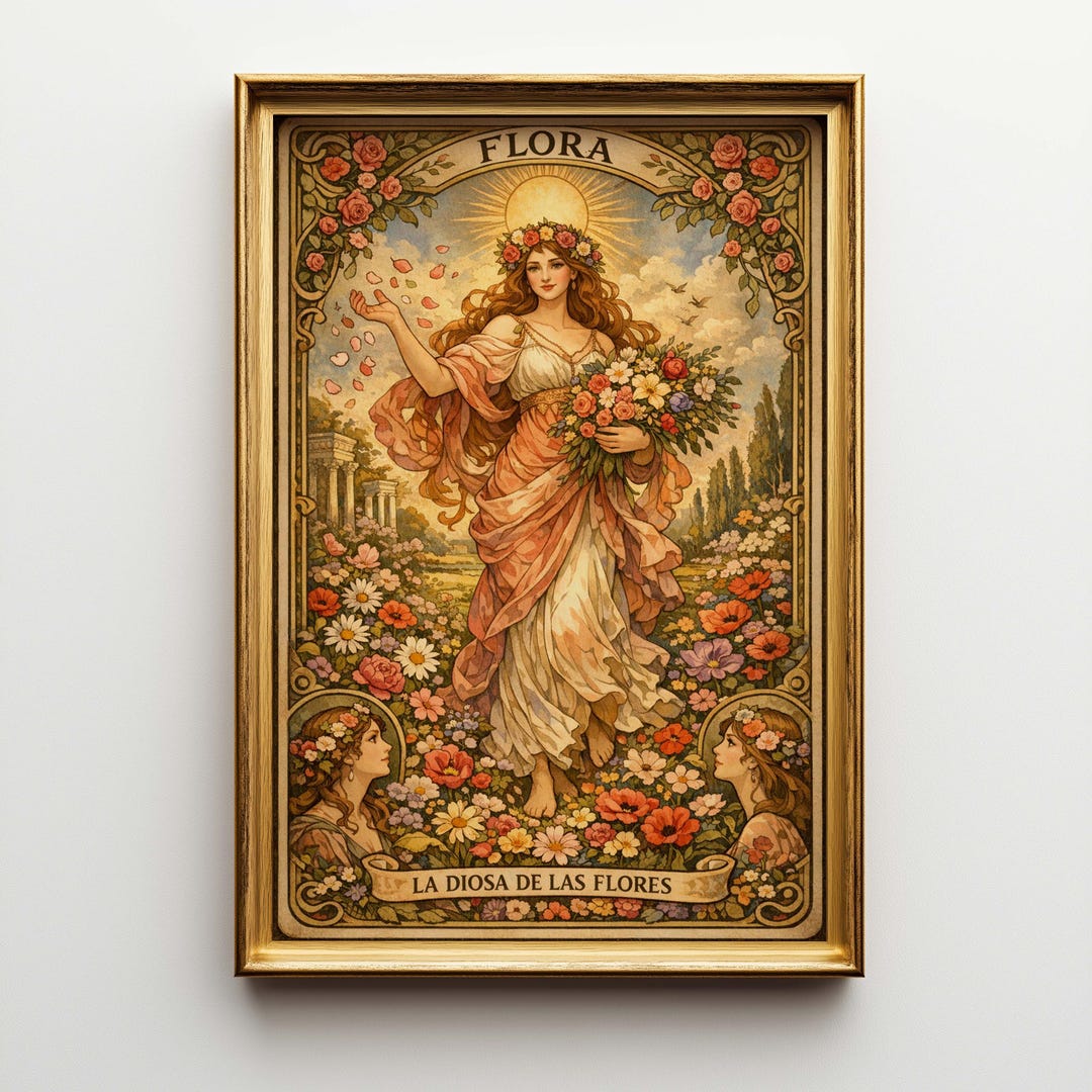 Flora Roman Goddess Tarot Art, Large Canvas Wall Decor, Botanical ...