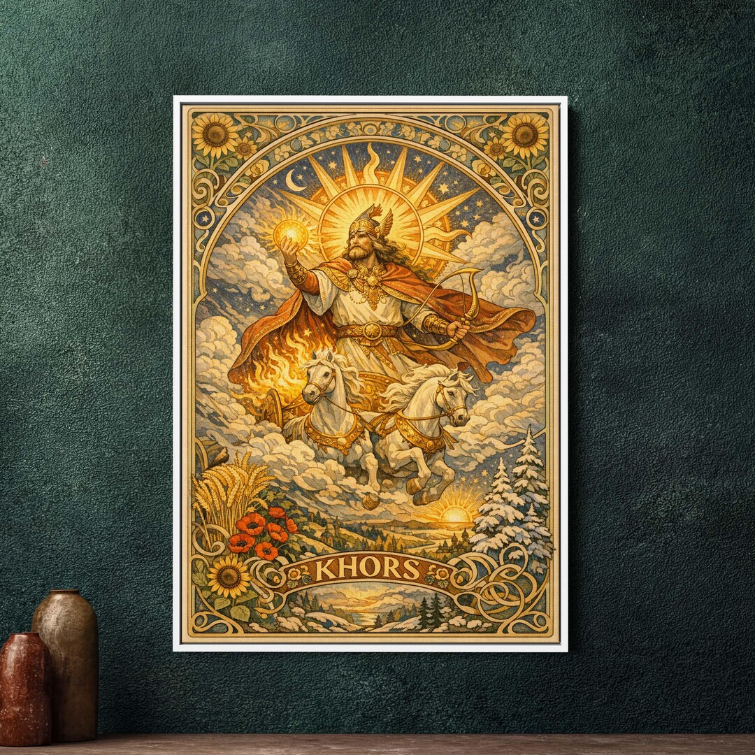 Khors Slavic Sun God Framed Canvas, Art Nouveau Wall Art, Large ...