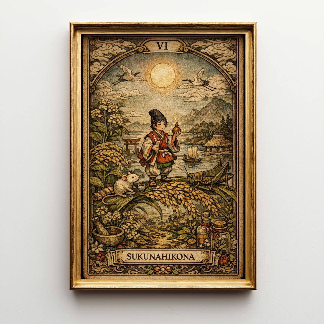 Sukunahikona Japanese God Tarot Art - Large Canvas Wall Art - Shinto ...