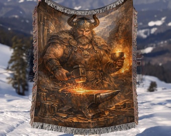 Goibniu Celtic God Woven Blanket | Irish Mythology Throw Blanket | Cozy Fantasy Couch Throw | Mythical Gamer Gift