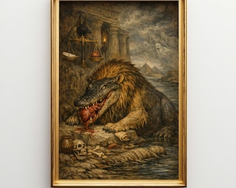 Ammit Egyptian Mythology Canvas Wall Art, Ancient Egypt God Painting, Large Devourer of Souls Decor Y14MC