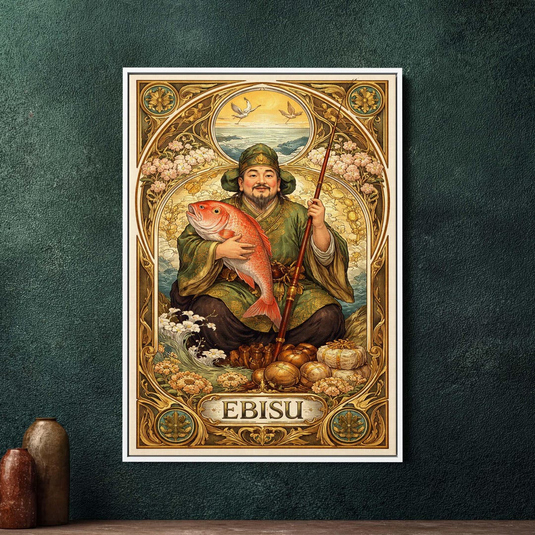 Ebisu Art Nouveau Framed Canvas Wall Art, Japanese Art Nouveau Large ...