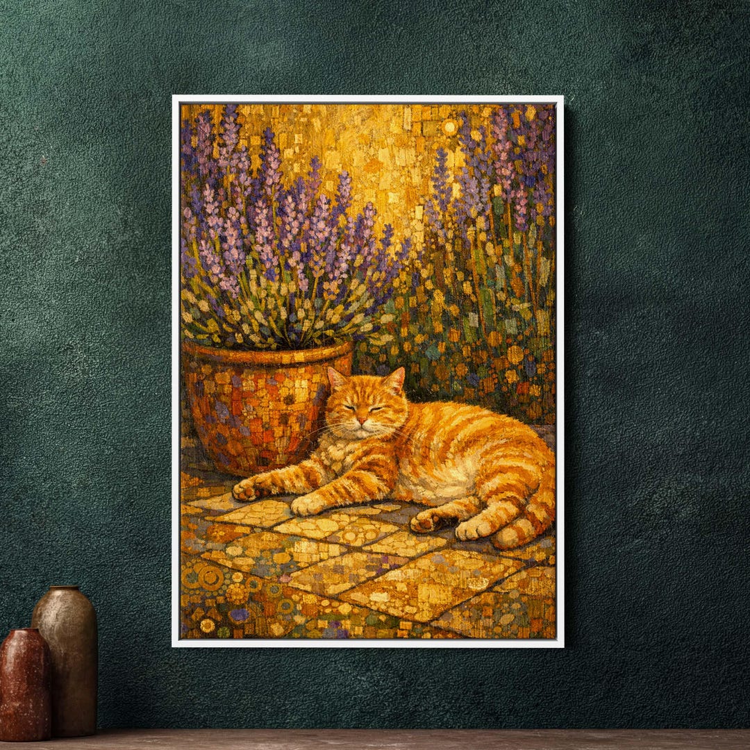 Gustav Klimt Style Ginger Cat Wall Art, Large Framed Canvas Print of ...