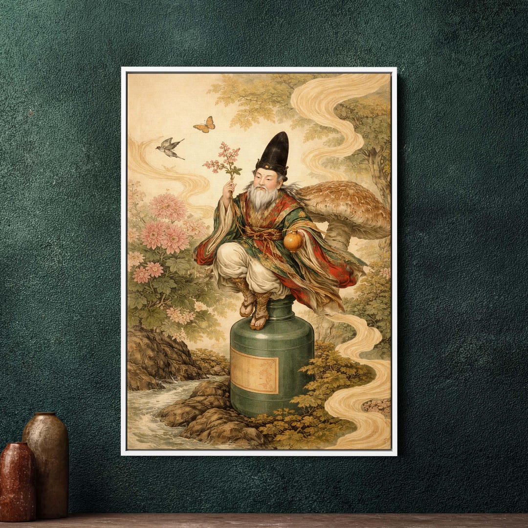 Sukunahikona Japanese Deity Painting, Large Framed Canvas Wall Art ...