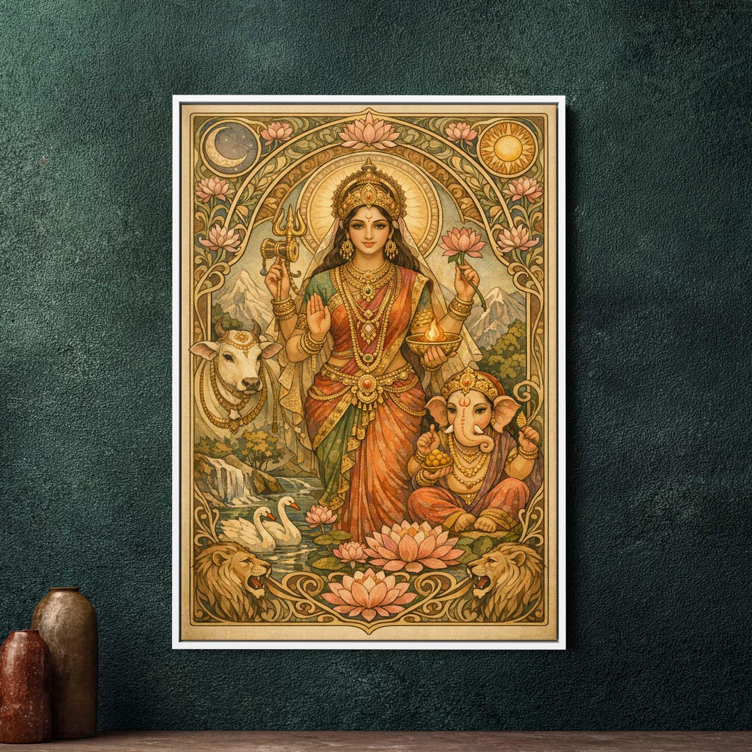 Parvati Art Nouveau Framed Canvas Wall Art, Large Art Nouveau Goddess ...