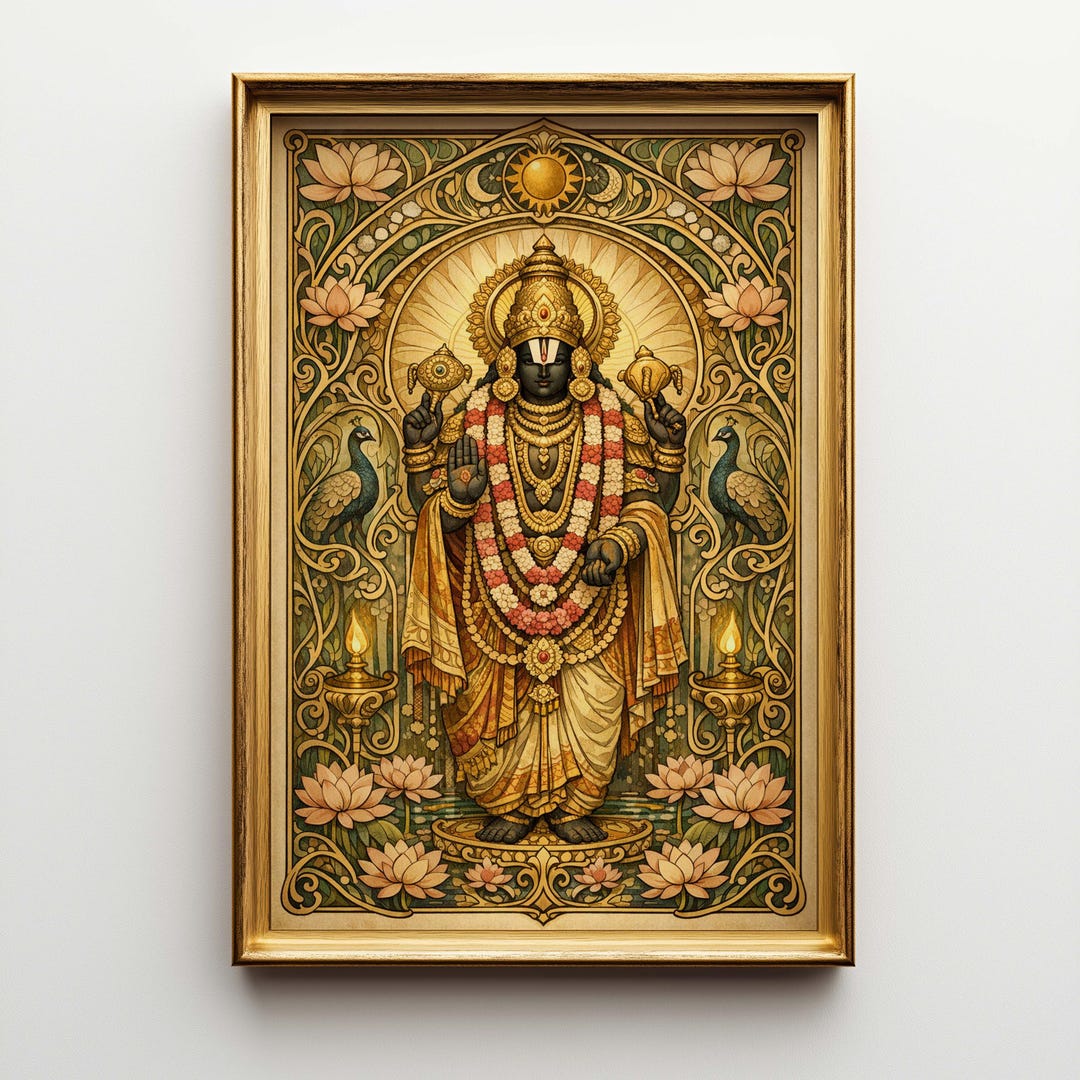 Venkateswara Art Nouveau Canvas, Large Spiritual Wall Art, Lord Balaji ...