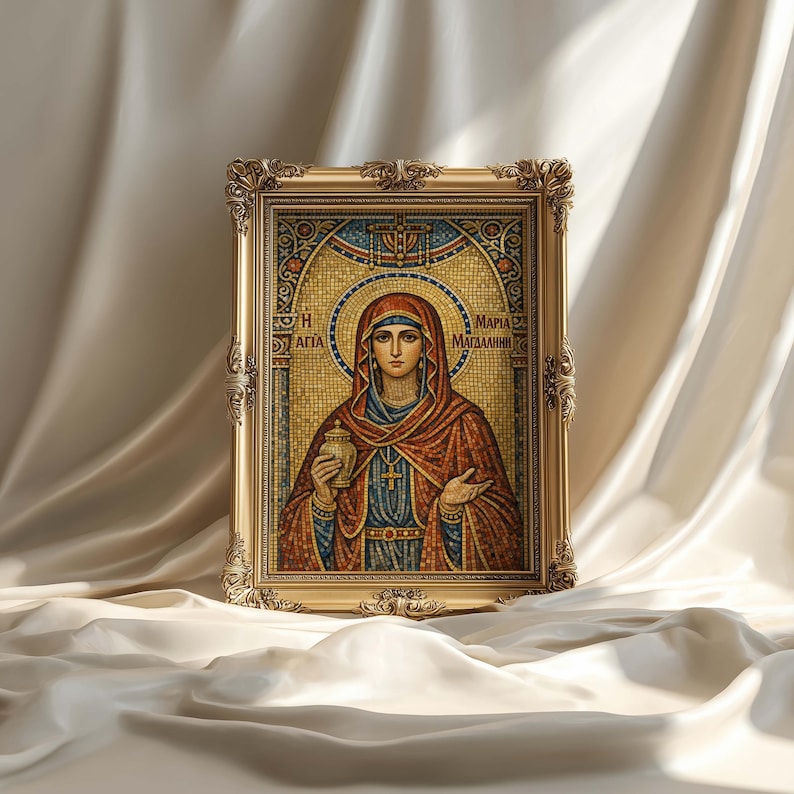 Mary Magdalene Byzantine Icon Mosaic Canvas Wall Art - Large Religious ...