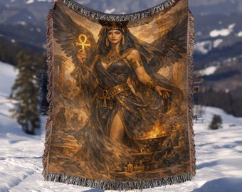 Nephthys Egyptian Goddess Woven Blanket | Mythology Throw Blanket | Cozy Spiritual Decor | Ancient Egypt Gift | Colorful Couch Throw