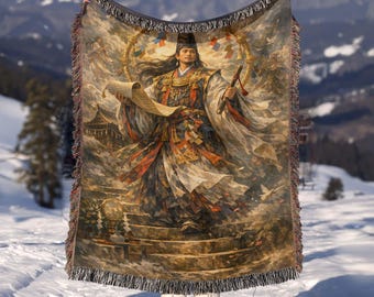 Ame-no-Koyane Shinto God Woven Blanket | Japanese Mythology Throw Blanket | Colorful Fantasy Decor | Cozy Couch Decor | Spiritual poison