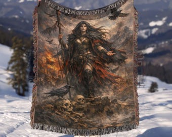 Badb Celtic War Goddess Woven Blanket | Irish Mythology Throw Blanket | Cozy Fantasy Decor | Pagan Poison | Crow Tapestry Blanket