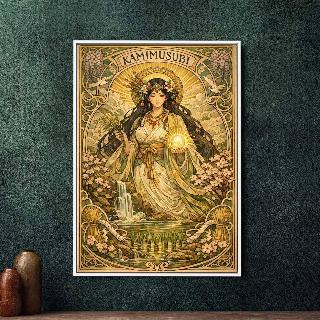 Kamimusubi Art Nouveau Framed Canvas, Japanese Shinto Deity Wall Art ...