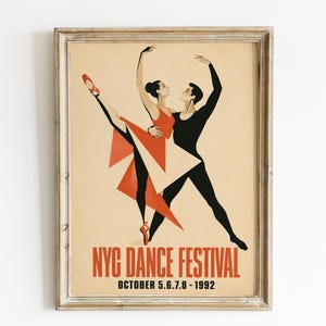 Two Ballet Dancers Mid-Century Coral Nyc Dance Festival Poster & Canvas JMXZU