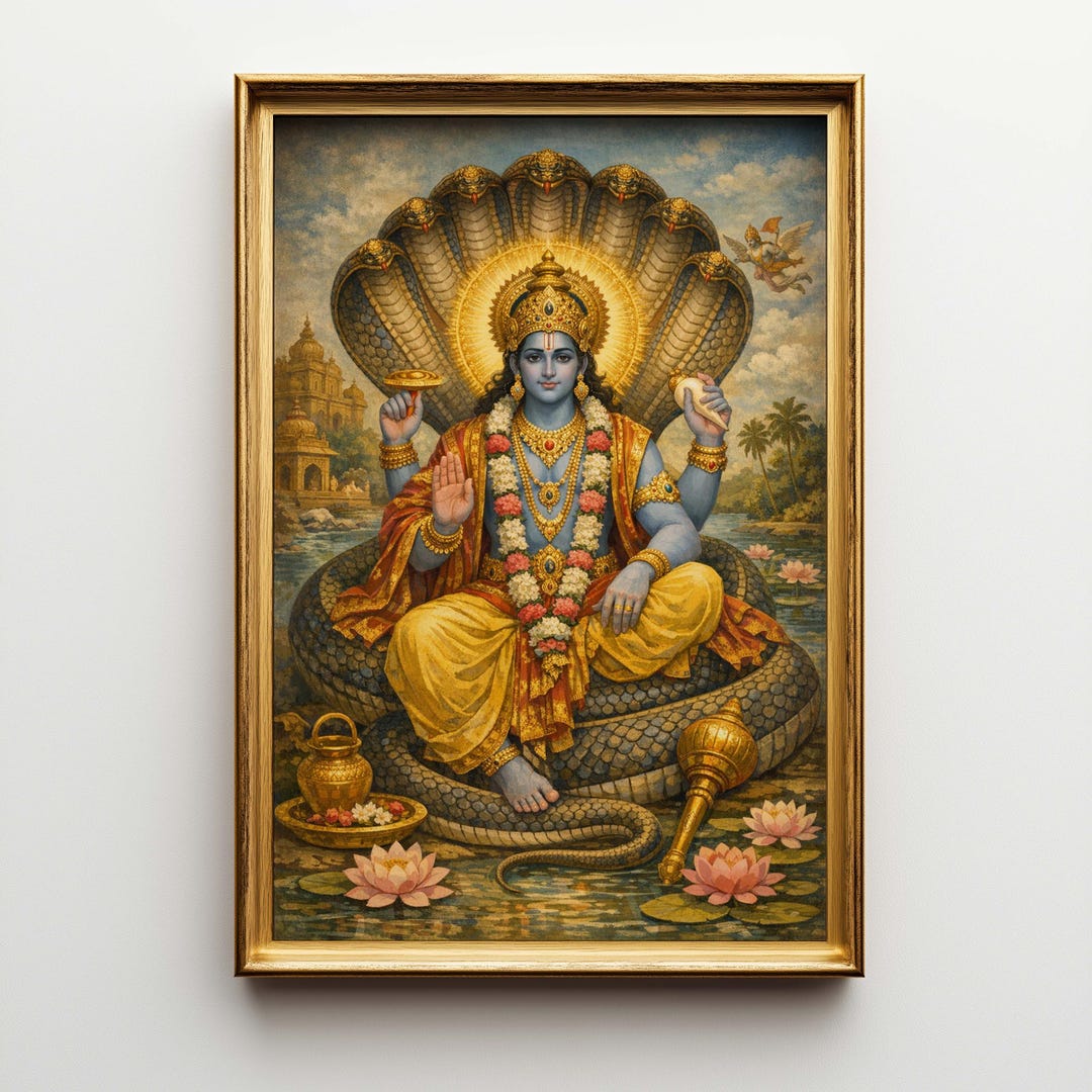 Lord Vishnu Painting, Large Canvas Wall Art, Hindu God Spiritual Home ...
