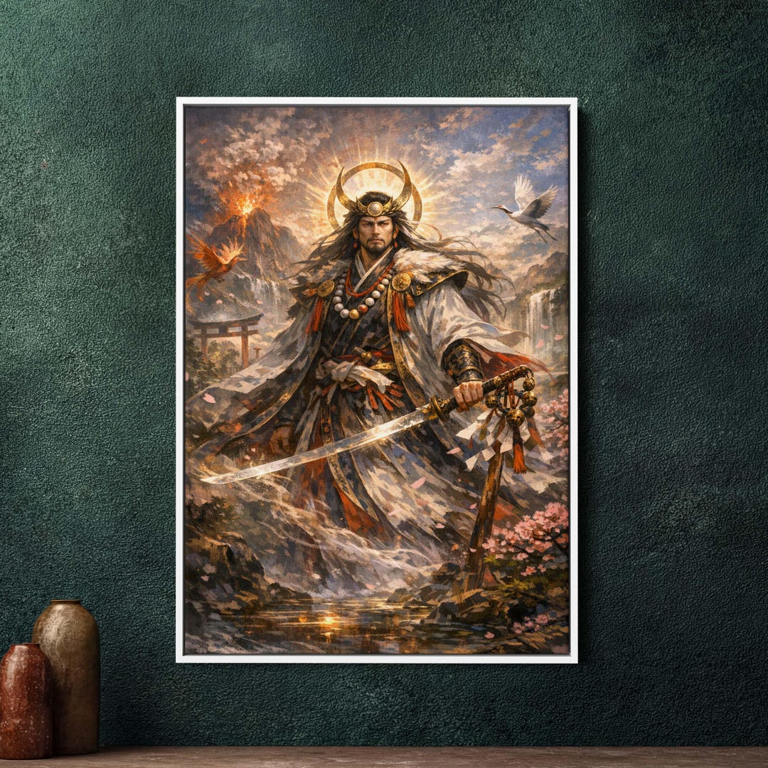 Izanagi Japanese God Large Framed Canvas Wall Art - Colorful Fantasy ...