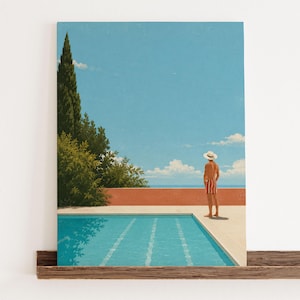 Pool Scene Man Red Striped Swim Trunks Sun Hat Poster & Canvas WQZGP