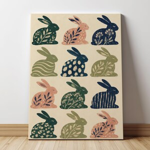 Abstract Hare Silhouettes Botanical Pattern Poster & Canvas YX3IU