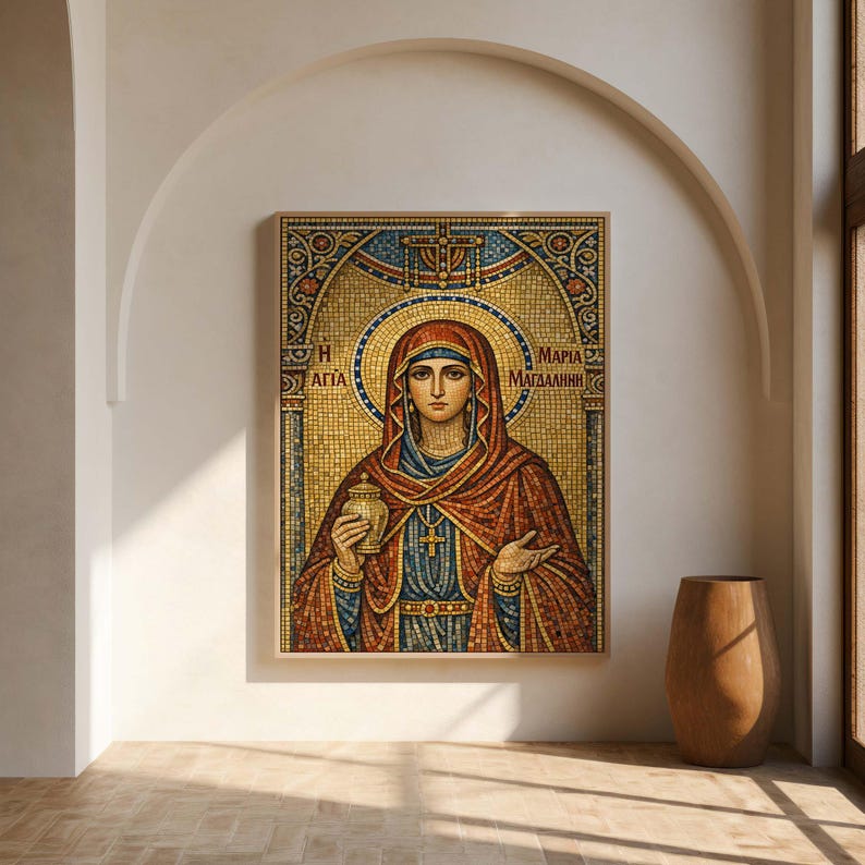 Mary Magdalene Byzantine Icon Mosaic Canvas Wall Art - Large Religious ...