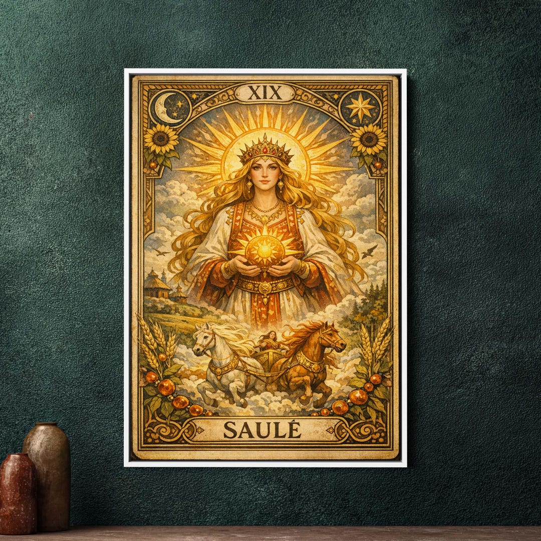 Saulė Baltic Sun Goddess Tarot Art, Large Framed Canvas Wall Decor ...