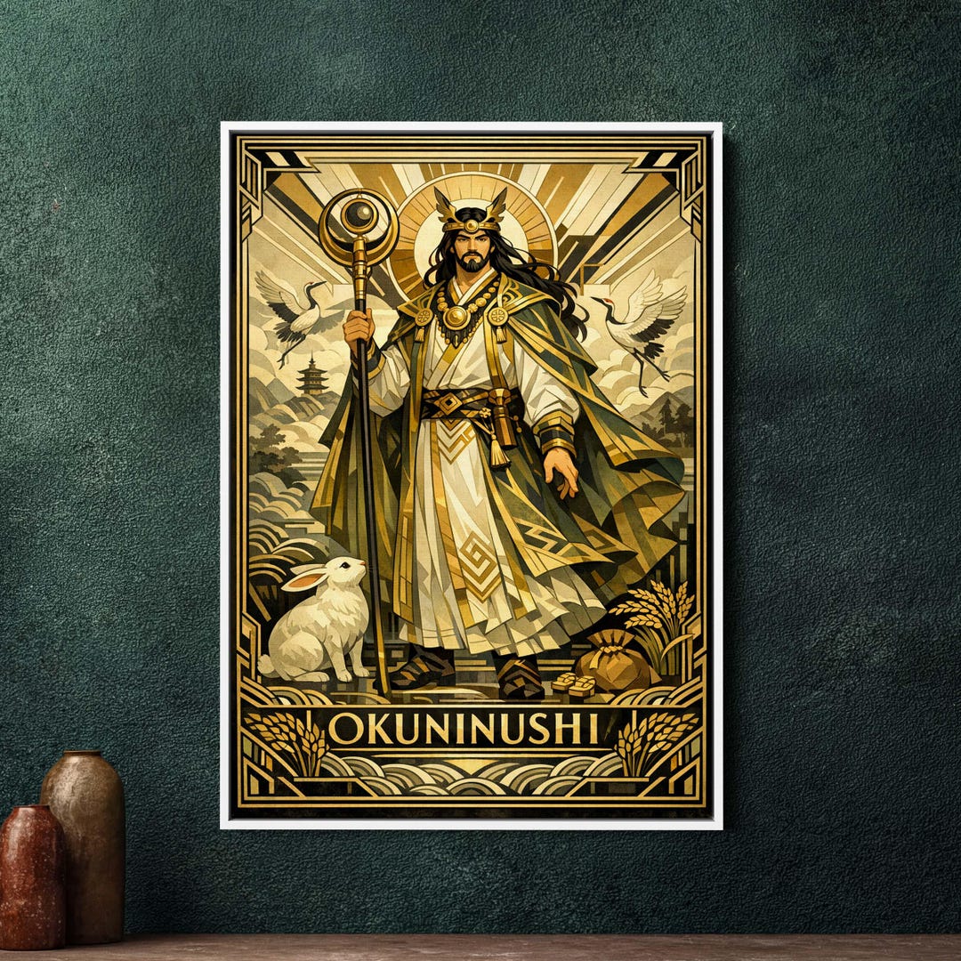 Okuninushi Japanese God Art Deco Framed Canvas Wall Art, Large Shinto ...