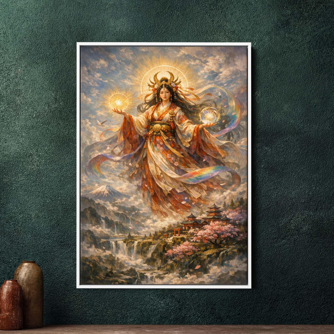 Takamimusubi Japanese God Framed Canvas Wall Art - Large Colorful ...
